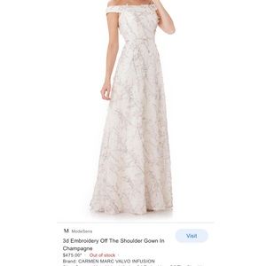 NWT Carmen Marc Valvo: 3D Embroidery Shoulder Gown